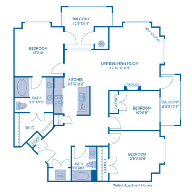 Rendering of the C3 floor plan with 3 bedroom[s] and 2 bathroom[s] at IMT at City Park