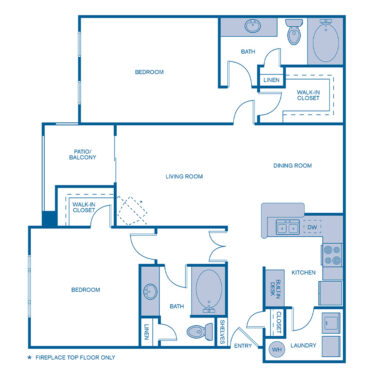 Rendering of the B2E floor plan with 2 bedroom[s] and 2 bathroom[s] at IMT Cool Springs