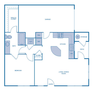 Rendering of the A13 Premium floor plan with 1 bedroom[s] and 1 bathroom[s] at IMT Dayton Station
