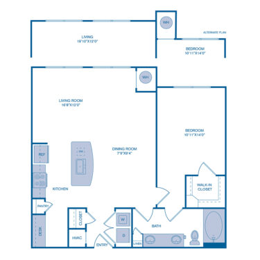 Rendering of the A6 floor plan with 1 bedroom[s] and 1 bathroom[s] at IMT at RidgeGate