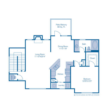 Rendering of the A8 floor plan with 1 bedroom[s] and 1 bathroom[s] at IMT Deerfield