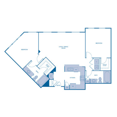 Rendering of the B3 floor plan with 2 bedroom[s] and 2 bathroom[s] at IMT Franklin Gateway