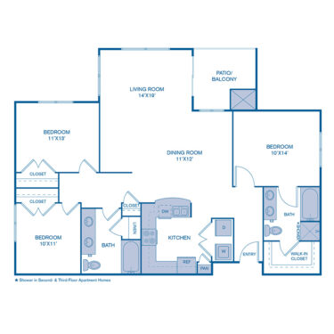Rendering of the C1 Upgrade floor plan with 3 bedroom[s] and 2 bathroom[s] at IMT Cornerstar Ranch