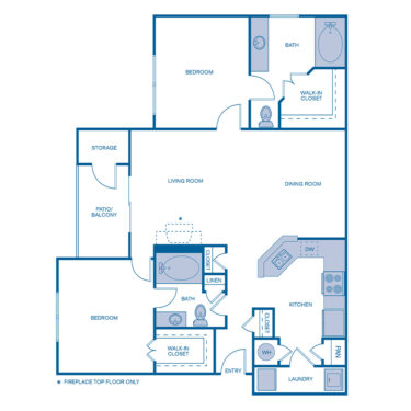Rendering of the B1W floor plan with 2 bedroom[s] and 2 bathroom[s] at IMT Cool Springs