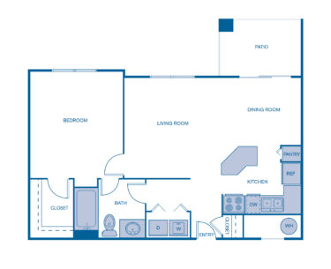 Rendering of the A1 floor plan with 1 bedroom[s] and 1 bathroom[s] at IMT Lowry