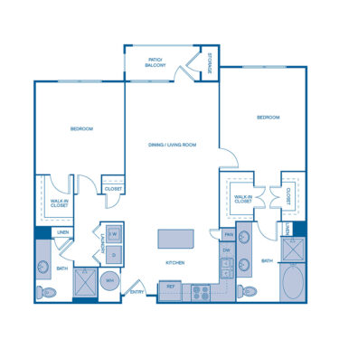 Rendering of the B3 floor plan with 2 bedroom[s] and 2 bathroom[s] at IMT Buckhead on 26th