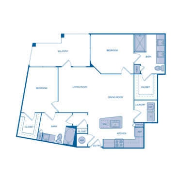 Rendering of the B7 floor plan with 2 bedroom[s] and 2 bathroom[s] at IMT Germantown