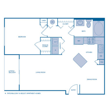 Rendering of the A4 floor plan with 1 bedroom[s] and 1 bathroom[s] at IMT Dayton Station