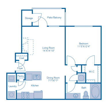 Rendering of the A3 floor plan with 1 bedroom[s] and 1 bathroom[s] at IMT Deerfield