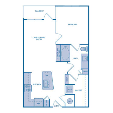 Rendering of the A2 floor plan with 1 bedroom[s] and 1 bathroom[s] at IMT Germantown