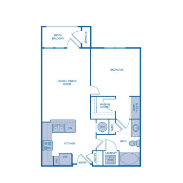 Rendering of the A1 floor plan with 1 bedroom[s] and 1 bathroom[s] at IMT Buckhead on 26th