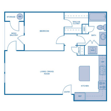 Rendering of the A7 Premium floor plan with 1 bedroom[s] and 1 bathroom[s] at IMT Dayton Station