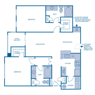 Rendering of the B1E Upgrade floor plan with 2 bedroom[s] and 2 bathroom[s] at IMT Cool Springs