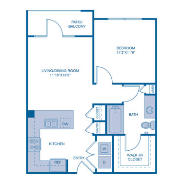 Rendering of the A4 floor plan with 1 bedroom[s] and 1 bathroom[s] at IMT Prestonwood