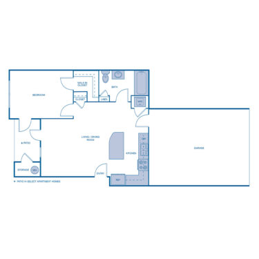 Rendering of the A8 Premium floor plan with 1 bedroom[s] and 1 bathroom[s] at IMT Dayton Station