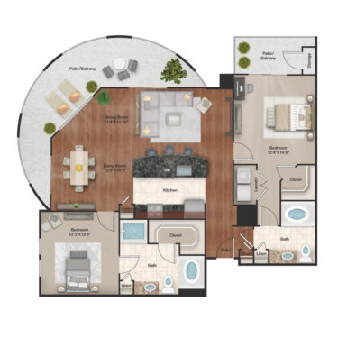 Rendering of the B11 floor plan with 2 bedroom[s] and 2 bathroom[s] at IMT Uptown Post Oak