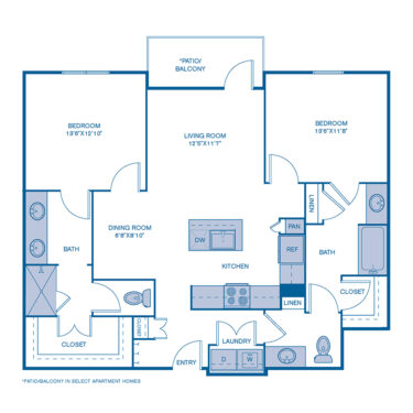 Rendering of the B2 floor plan with 2 bedroom[s] and 2 bathroom[s] at IMT Lake Mary