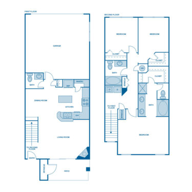 Rendering of the C2 floor plan with 3 bedroom[s] and 2.5 bathroom[s] at IMT Lowry