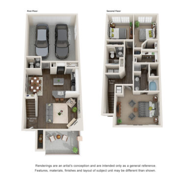 Rendering of the C2UPGRADE floor plan with 3 bedroom[s] and 2.5 bathroom[s] at IMT Lowry