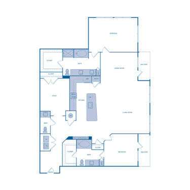 Rendering of the B10 floor plan with 2 bedroom[s] and 2 bathroom[s] at IMT Germantown