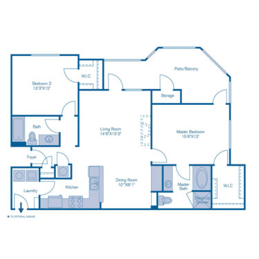 Rendering of the B3 floor plan with 2 bedroom[s] and 2 bathroom[s] at IMT Deerfield