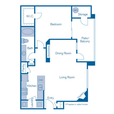 Rendering of the A3 floor plan with 1 bedroom[s] and 1 bathroom[s] at IMT Riverview