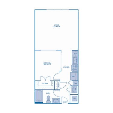 Rendering of the E1 floor plan with a Studio bedroom and 1 bathroom[s] at IMT Lake House
