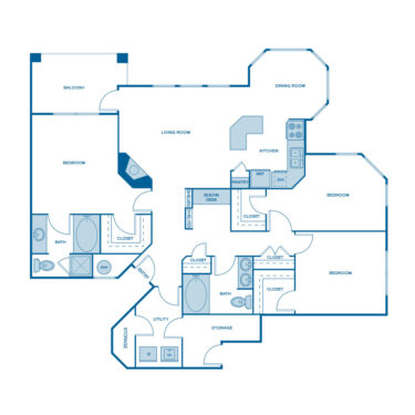 Rendering of the C1 floor plan with 3 bedroom[s] and 2 bathroom[s] at IMT Lowry