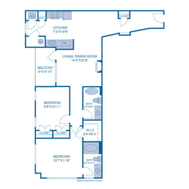 Rendering of the B8 floor plan with 2 bedroom[s] and 2 bathroom[s] at IMT at City Park