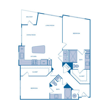 Rendering of the B6 floor plan with 2 bedroom[s] and 2 bathroom[s] at IMT Germantown
