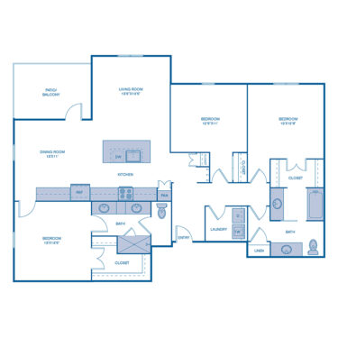 Rendering of the C1 floor plan with 3 bedroom[s] and 2 bathroom[s] at IMT Lake Mary