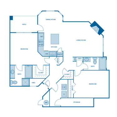 Rendering of the B3 floor plan with 2 bedroom[s] and 2 bathroom[s] at IMT Lowry