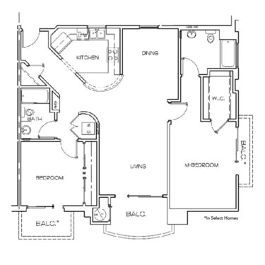 Rendering of the B2 floor plan with 2 bedroom[s] and 2 bathroom[s] at IMT Belasera at Fulton