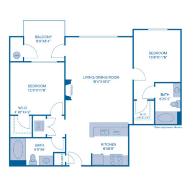 Rendering of the B3 floor plan with 2 bedroom[s] and 2 bathroom[s] at IMT at City Park