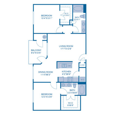 Rendering of the B10 floor plan with 2 bedroom[s] and 2 bathroom[s] at IMT at City Park