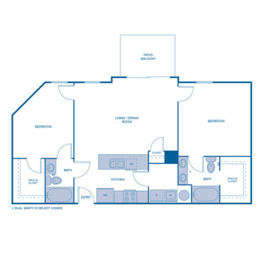 Rendering of the B1LOFT floor plan with 2 bedroom[s] and 2 bathroom[s] at IMT Franklin Gateway