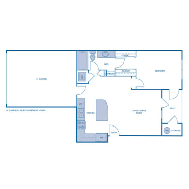 Rendering of the A5 Premium floor plan with 1 bedroom[s] and 1 bathroom[s] at IMT Dayton Station