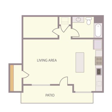 Rendering of the E1 floor plan with a Studio bedroom and 1 bathroom[s] at IMT Belasera at Superior