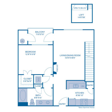 Rendering of the A21 floor plan with 1 bedroom[s] and 1 bathroom[s] at IMT at City Park
