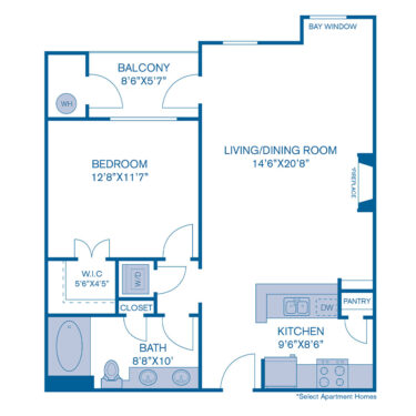 Rendering of the A13 floor plan with 1 bedroom[s] and 1 bathroom[s] at IMT at City Park