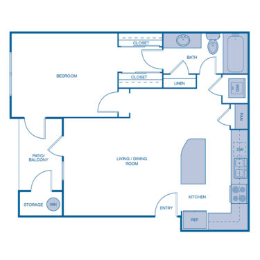 Rendering of the A9 Premium floor plan with 1 bedroom[s] and 1 bathroom[s] at IMT Dayton Station