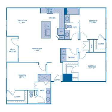 Rendering of the C2 floor plan with 3 bedroom[s] and 2 bathroom[s] at IMT Lake Mary