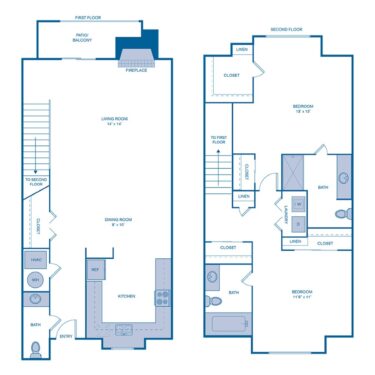 Rendering of the B4 TOWNHOME floor plan with 2 bedroom[s] and 2.5 bathroom[s] at Summerset Village