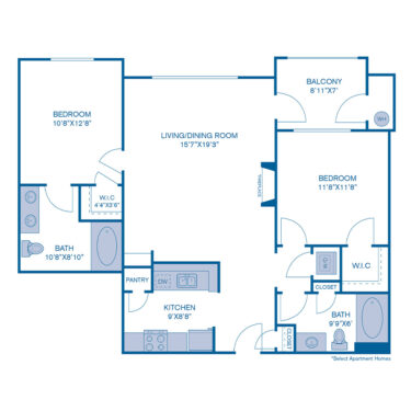 Rendering of the B4 floor plan with 2 bedroom[s] and 2 bathroom[s] at IMT at City Park