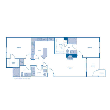 Rendering of the B3 Upgrade floor plan with 2 bedroom[s] and 2 bathroom[s] at IMT Dayton Station