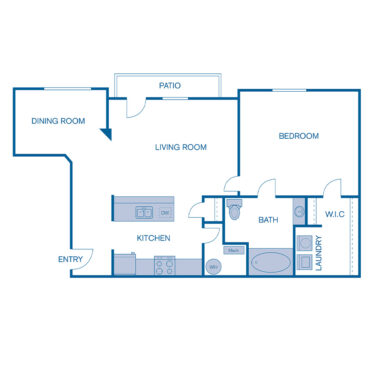 Rendering of the A4e floor plan with 1 bedroom[s] and 1 bathroom[s] at IMT Cherry Creek