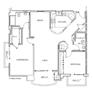 Rendering of the B1 floor plan with 2 bedroom[s] and 2 bathroom[s] at IMT Belasera at Fulton