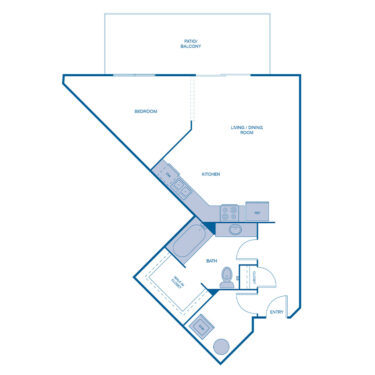 Rendering of the E1LOFT floor plan with a Studio bedroom and 1 bathroom[s] at IMT Franklin Gateway