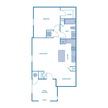 Rendering of the A3 floor plan with 1 bedroom[s] and 1 bathroom[s] at IMT Desert Ridge
