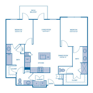 Rendering of the B4 floor plan with 2 bedroom[s] and 2 bathroom[s] at IMT Lake Mary